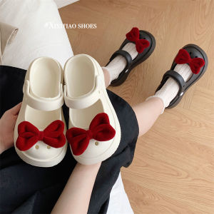 Sweet Butterfly Knot Mary Jane Clog Shoes Womens Summer EVA Flat Head Cover Outdoor Wear Half Slippers Breathable Hollow out