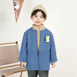 Childrens down Jacket Fleece Lined Zipper Cover up Long Sleeve Anti Dirt Eating Protection Clothes Boys Girls Autumn Winter