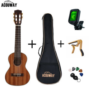 Acouway 28ที่สวมนิ้วสำหรับเล่นกีตาร์Guitalele G Uitarleleอูคูเลเล่ไม้Sapeleร่างกาย6สาย18กังวลคลาสสิกลูกบิดมัดกับกระเป๋าจูนเนอร์Capo