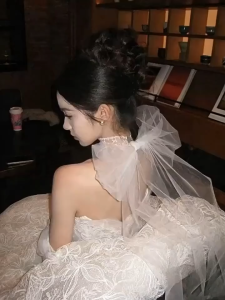 Lace Choker Necklace with Bow & Bridal Gown Accessory for Wedding Dress - Elegant Bridal Accessories