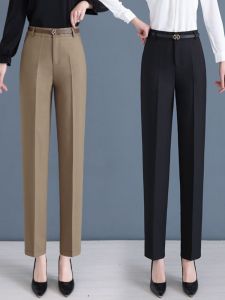 กางเกงสูททรงตรงเอวสูงสำหรับผู้หญิง กางเกงขายาวทรงหลวมสีดำ ทรงเข้ารูป ทรงลำลอง ทรงเข้ารูป กางเกงขายาวทรงเข้ารูป ทรงเข้ารูป