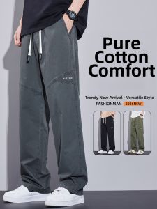 DIZHOUHU | Cotton Mens Loose Straight Utility Pants Thin