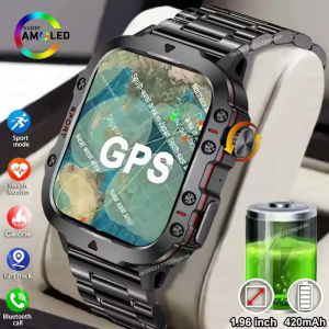 EGC+PPG GPS Sports Fitness Tracker Smartwatch Men 1.96Inch Touch Screen Health Monitoring Bluetooth Call Smart Watch For Android