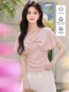 Áo Thun Nữ Tay Ngắn Thiết Kế Nơ Hồng