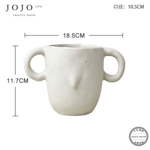 JOJOS L. Ceramic Cartoon Mouse Double Ear Cup Shape Desktop Flower Pot Small Animal Themed Home Decorative Accessories