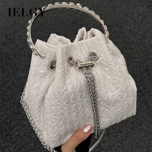 Túi đeo chéo dây xích đeo vai đơn giản Túi xô xách tay nơ nữ ielgy