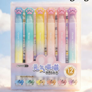 hopk | 12 Colors Kawaii Highlighter Set Pastel Fluorescent Marker Pen Cute Soft Tip Highlighters for Student School Office Supply