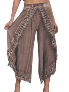 Solid Color Lace Decorative Casual Pants Womens Street Style High Waist Straight Leg Pants Asymmetrical Design Autumn Fashion