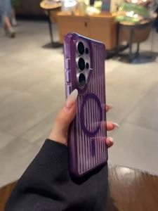 Transparent Purple Wave Pattern Magnetic Charging Phone Case Galaxy S26 Ultra