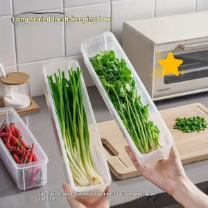 1/2/4pcs Long Rectangular Food Storage Containers Plastic Reusable Refrigerator Organizer Boxes for Herbs Vegetables Noodles