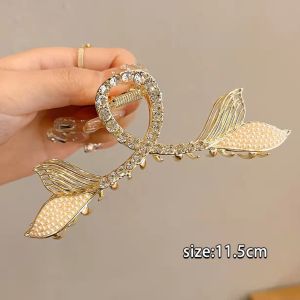 Kẹp tóc đuôi cá đính đá đính ngọc tinh tế sang trọng kẹp tóc kim loại sau đầu cho nữ phong cách Hàn Quốc