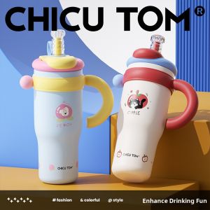 CHICU TOM | Cốc Cách Nhiệt Dung Tích Lớn Có Ống Hút Thiết Kế Mới cho Nữ