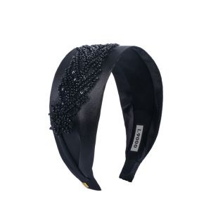 Elegant Black Grey Embroidered Flower Hairband Womens Fashion Accessory Rhinestone Hair Clip Retro Chinese Style Light Luxury Hair Jewelry