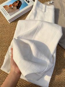 White Linen Wide Leg Suit Pants Womens Summer Lightweight Cool Blade Trousers Korean Style High Waist Straight Cut Pants
