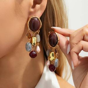 SHIXIN Y2K Bohemian Resin Tassel Pendant Earrings Women Vintage Exquisite Geometric Dangle Earrings Female Jewelry 2026 New Gift