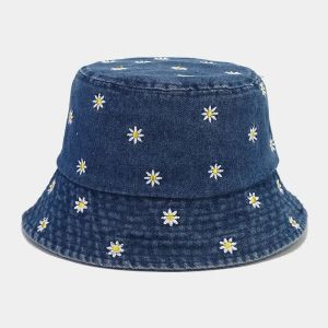 Daisy Embroidered Denim Fisherman Hats Spring and Summer Versatile Basin Hat Outdoor Travel Sun Caps Women Hat