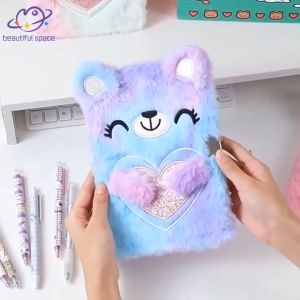 A5 Notebook with lock Student A5 diary Cartoon bear notebook Girls account book Gift