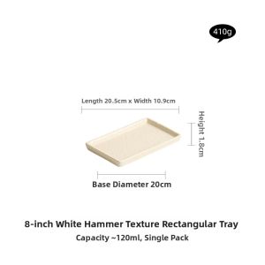 YOGEHOME | White Hammered Texture Rectangular Ceramic Plate Aesthetic Plating