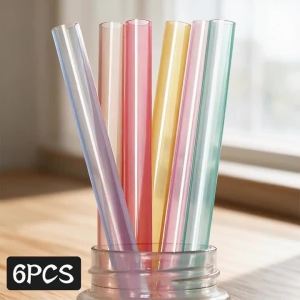 6Pcs Silicone Reusable Straws Straight Multicolor Drinking Straw Set with Cleaning Brush Flexible Juice Straw for Party Home Bar