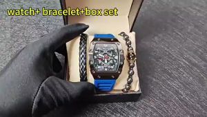 3Pcs Fashion Waterproof Luminous Mens Watch Set Gift Set Silicon Strap With Tiger Eye Stone Bracelet Woven Bracelet Waterproof Gift Box