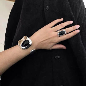 Fashion Niche Design Crystal Black Agate Stone Open-Ended Bracelet Tide Fancy Personalized Fashionable All-Match Bracelet