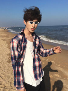 Early Autumn Korean Style Wear Gingham Shirt Mens Fancy Fried Street Long Sleeves Shirt Teenagers Feel Retro Outwear Fashion