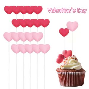 ZEEMIN 5/10Pcs Valentines Day Cake Toppers Sweet Red Pink Heart Shape Cupcake Picks Fruit Stick Wedding Party Cake Decoration Supplies
