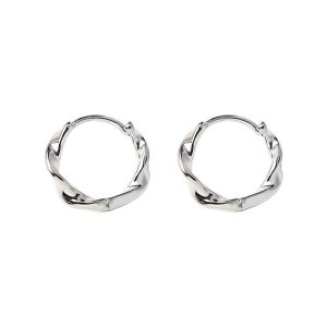 ANENJERY Silver Color Twist Hoop Earrings for Women Girls Small Elegant Jewelry Party Gifts Wholesale