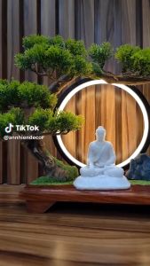 Tượng Phật Bổn Sư Màu Trắng Lưu Ly - Tượng Trang Trí Tiểu Cảnh Bàn Trà Gỗ Lũa