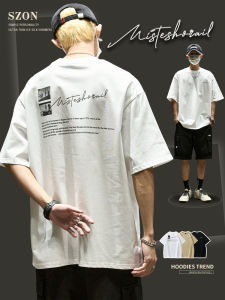 เสื้อยืดแขนสั้นผ้าฝ้ายแท้สำหรับผู้ชาย ดีไซน์อเมริกัน ลายตัวอักษร ทรงหลวม ทรงปกติ ฤดูร้อน แฟชั่น เสื้อยืดคอกลม