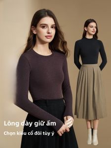 MiiOW | Áo len cổ tròn dày dặn bằng lông cừu Catman dành cho nữ mùa thu đông 2025 Áo sơ mi cơ bản ôm vừa vặn có khóa kéo một mảnh