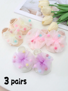 3 Pairs of Baby Girls Cotton Material Ankle Socks Soft and Non-Slip Indoor Floor Socks Are Suitable for Babies Learning to Walk