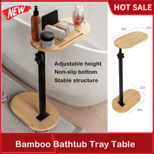Bamboo Bathtub Tray Table With Adjustable Height Freestanding Bath Caddy Tray For Tub Against Wall Bathtub Side Table For Luxury Bath Home Spa And Gift Choice (Natural)