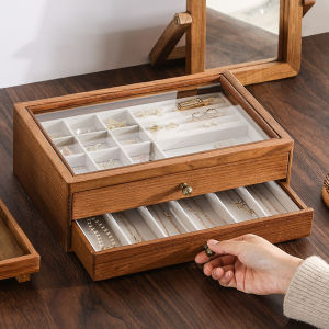 Teak Jewelry Organizer Storage Earrings Ring Necklace Bracelet Wooden Jewelry Box and Organizer