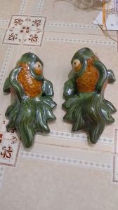 chậu hoa bình gốm treo tường chậu cá men nâu xanh (2 con)