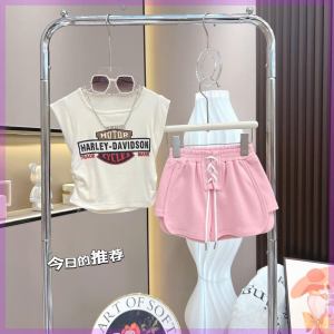 Bộ Đồ Trẻ Em Mùa Hè Phong Cách Hàn Quốc Thời Trang Tay Ngắn Áo Vest Thời Trang Thường Ngày Quần Short Hai Mảnh Cotton Pha Trộn