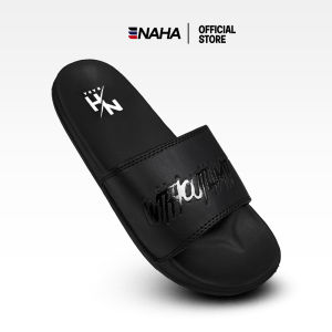 NAHA Sendal Selop Distro Pria Wanita Empuk Logo Fullblack Sandal Slop Kece Cowok Karet Dewasa Sandal Slip On Slide