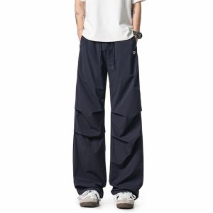 OULUDE | Navy Blue Wrinkle Resistant Quick Drying Loose Fit Sport Trousers
