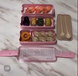 Wheat Straw Lunch Box w/Spoon 2-3Layers Kitchen 900ml Microwave Lunch Box Wheat Straw Bento Box