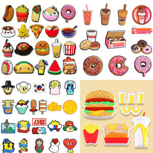 5-30PCS Doughnut and French fries pizza food drink Shoe Charm Mix Wholesale PVC Decor Buckle Detachable DIY Waterproof Xmas Gift