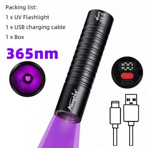 Alonefire | 395nm/365nm UV light LCD Flashlight USB Rechargeable High power UV Glue Curing Torch Cat tinea urine Stain Marker Ore Money Lamp
