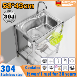 304 stainless steel kitchen sink 60x45cm single bowl with stand or faucet and strainer set Commercial Restaurant Sink Laundry Sink Outdoor Sink 水槽