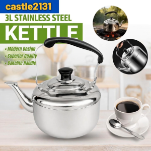 3L Stainless Steel Whistling Kettle with Bakelite Handle Stovetop Tea Pot Water Kettle for Gas Induction Electric Ceramic Stove Durable Heat Resistant