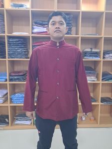 Jas Koko Mandarin Pria Muslim Warna Maroon Termurah