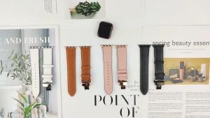 CNAGAIN Leather Strap for Apple Watch ultra 49mm series 8 7 45mm 41mm 44mm 42mm 40mm 38mm Replacement Leather Strap Deployment Buckle for smart Watch 6 5 4 3 2 1