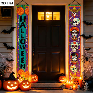 1pc Halloween Day of the Dead Porch Banner Mexican Sugar Skull Floral Door Curtain Outdoor Front Door Yard Garage Wall Decor