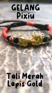 Gelang Pixiu Tali Warna Merah Lapis Emas 24K Kode LM 05