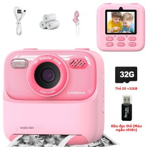 Máy In Nhiệt Mini Cho Trẻ Em Với Máy Ảnh Chụp Ảnh Kỹ Thuật Số In Tức Thì Quà Tặng Giáng Sinh Sinh Nhật Bao Gồm Thẻ Nhớ 32G Và Giấy In