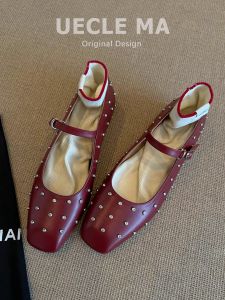 MASHUJIA | Soft Leather Flat Shoes Red Mary Jane Style