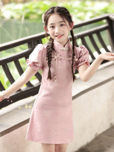 Girls Cheongsam Dress Republic Style New 2025 National Trend Childrens Dress Little Girl Summer Polyester Fiber 100%